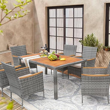 Devoko 7 PCS Acacia Wood Patio Dining Set, Gray Rattan