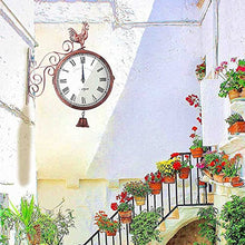 ERTTGWGF Large Art Clock Double Sided Wrought Iron Metal Quiet Easy Read Two Faces Retro Station Clock Antique Hanging Clocks for Garden Home Decor Indoor Outdoor Wall Decor Clock