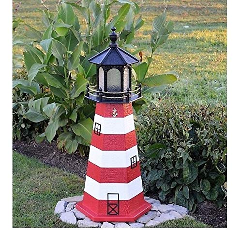 Backyard Crafts Amish-Made Assateague, VA Replica Lighthouse with Solar-Powered LED Lighting, 48" Tall