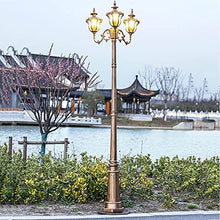 XYIANG Strong Durable Outdoor Waterproof European Victoria Garden Landscape Floor Lamp E27 Walkway Column Street Light Water Pattern Glass Floor Lamp 3-Heads Villa Backyard Alum(Bronze)