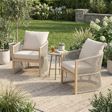 Merax Modern Gray Curved Aluminum Lounge Chair with Stylish Rope-Weave Design and Cushioned Comfort for Indoor and Outdoor Living, Set of 2, Beige+Natural