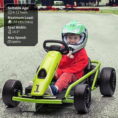 Nasitip 24V Kids Go Kart 300W Motors 9Ah Battery 8MPH Drifting Toy Green