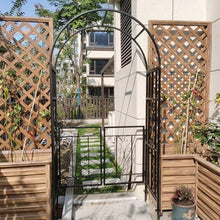 iumLeap Metal Garden Arch with Gate, Weatherproof Heavy Duty Trellis Rose Archway Stand Black Pergola Arbor for Roses & Climbing Plants, Outdoor Arbour HWD 210 X 114 X 52cm