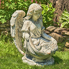 Zaer Ltd. Large Magnesium Angel Statues (Outdoor Safe) (24”T Kneeling with a Dress Birdbath Cassiel)