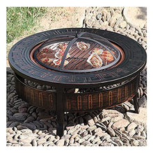 SLGGPJBU Outdoor Fire Pit Round Wood-Burning Fire Bowl Grill, with Mesh Spark Sieve Cover, Wrought Iron Cooking Fire Pit, 81cm/31.8"", Style 1