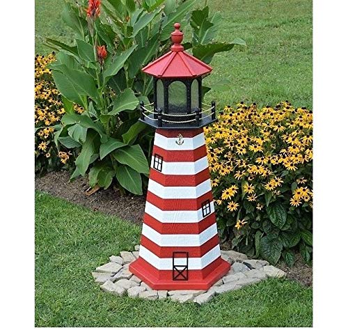 Backyard Crafts Amish-Made West Quoddy, ME Replica Lighthouse with Solar-Powered LED Lighting, 70" Tall