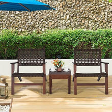DUYHBAWRS 3PCS Outdoor Patio Rattan Furniture Set Solid Wood Frame Chair Coffee Table