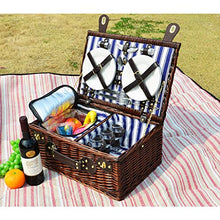 Storage Basket,Willow Picnic for 4 Wicker Set Hamper with Insulated Liner &Cutlery Service Kit, Accessories for Camping,Wedding,Valentine Day,Gift