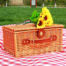 Wicker Picnic Basket Durable Picnic Hamper Set Outdoor Picnic Accessories with Cooler Compartment and Cutlery Does Not Include Knives for Outdoor Picnics