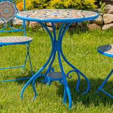 Zaer Ltd. Colorful Mosaic Bistro Set with Dual Layer Tile, Mosaic Furniture Collection (Deep Blue with Colorful Tile Volterra, 3 Piece Bistro Set (1 Table, 2 Chairs))