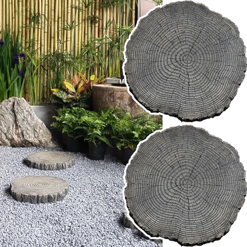 Elitix Stepping Stone Log Look Step Outdoor Large Stones 14" / 18" / 21", Stepping Garden Stone for Gardening Decorative, Walkway Pavers for Pathway Lawn Funeral(Color:Medium,Size:2-pcs)