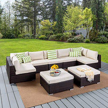 Christopher Knight Home Tom Rosa Outdoor 7 Seater Wicker Sectional Sofa Set, Multibrown with Beige Cushions