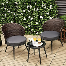 DUYHBAWRS 3PCS Patio Rattan Bistro Furniture Set Cushioned Chair Table Garden