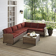 Crosley Furniture Bradenton 5-Piece Outdoor Sectional Sofa Set Brown with Sangria Cushions