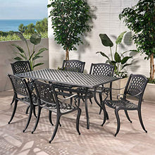 Christopher Knight Home Cayman Outdoor 6-Seater Cast Aluminum Dining Set 7-Pcs Black Sand