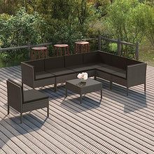 HEFZGDB 8 Piece Patio Lounge Set with Cushions Poly Rattan Gray Porch Furniture Patio Table and Chairs Set Outdoor Patio Set Suitable for Lawn, Garden, Poolside.