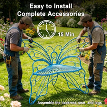 LIKANGLONGJU Butterfly Outdoor Garden Bench Heavy Duty Cast Iron 573 lbs Capacity 47 Inch Wide Seating for Patio Porch Backyard Street and Park(Blue)