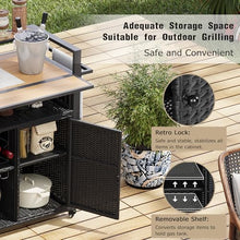 Merax Outdoor Bar Table & Storage Cabinet, Wheels and Drop Leaf Table Top, Patio Bar Table with Raised Shelf for Patio Kitchen or Bar Cart, Black Brown
