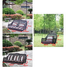 Outdoor Patio Swing Chair Front Porch Hanging Bench, 2-3 Person Hanging Swing with Soft Seat Cushions & Chains, Heavy Duty Garden Rattan Swing Lounge, for Balcony/Backyard/Living Room/Lawn