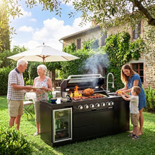 Chery Industrial 82 Inch 6-Burner 85,000 BTU 304 Stainless Steel Propane Gas Grill with Sink, Refrigerator & Rotisserie For Backyard BBQ(Grill 1 + Sink + Refrigerator-B)