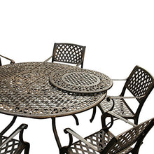 Oakland Living Ornate Traditional and Modern Contemporary Outdoor Mesh Lattice Aluminum 59 inch Bronze Round Dining Set with Lazy Susan and Six Chairs