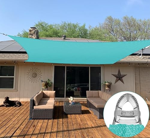 COARBOR Heavy Duty Reinforced Wire Sun Shade Sail Rectangle Canopy Cover Turquoise Green