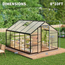 8x10 FT Greenhouse for Outdoors, Polycarbonate Flower Greenhouse with Roof Vent, Push-Pull Lockable Door, Aluminum Walk-in Greenhouses for Outside Garden Backyard, Patio, Lawn, Black