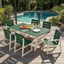 Costaelm Outdoor Dining Tables for Patio, 72" Rectangle 6-Person HDPE Dining Table with Umbrella Hole and Metal Frame for Outside, Garden, Poolside, Backyard, Porch, Balcony, Dark Green