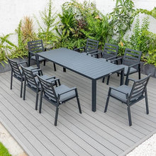 LeisureMod Chelsea Mid-Century Modern 63" and 87" Rectangular Outdoor Dining Table in Black Aluminum for Patio and Backyard Garden (87 Inch)
