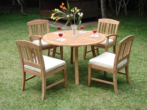 WholesaleTeak New 5 Pc Luxurious Grade-A Teak Dining Set -52" Round Table and 4 Samurai Armless Chairs #WHDSSA4