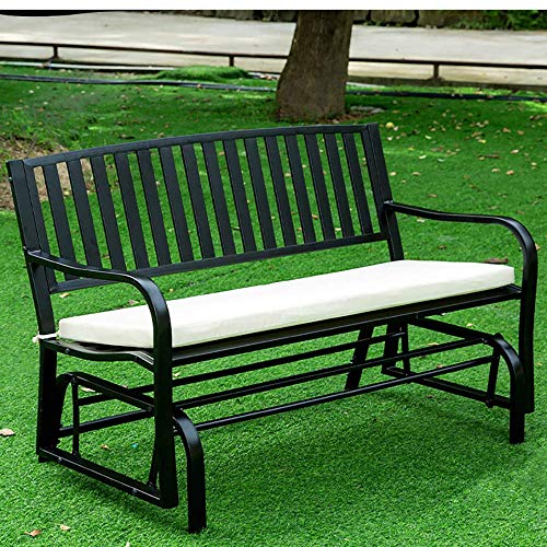 ELUKHT Household Outdoor Metal Double Rocking Chair, Outdoor Balcony Leisure Bench, Garden Swing Rocking Seat with Backrest and Armrest, for Garden, Terrace, Balcony (Without Cushion)