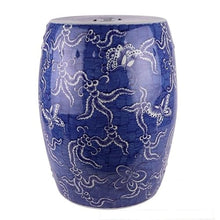 Ceramic Garden Stool Decorative Garden Stools Ceramics Blue And White Hand-painted Icy Plum Blossom Butterfly Pattern Porcelain Stool Ceramic Decorative Drum Stool Cooler Pier Garden Stool Ceramic(B)