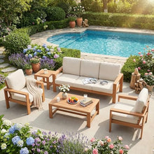 OTSUN 5 Pcs Outdoor Patio Furniture Set, Front Porch with 3 Seater Sofa 2 Single Chairs HDPE and Side Table Sectional for Garden Terrace & Backyard (5 Pcs Outdoor Patio Furniture Set)
