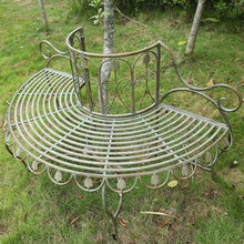 ENWINDXS Garden Tree Bench with Backrest, Metal Outdoor Furniture Decoration for Front Door/Backyard/Patio, Retro Style Iron Half-Round Benches