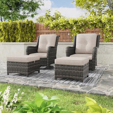 MeetLeisure 5 Piece Outdoor Patio Furniture Set Wicker Conversation Bistro Set Swivel Rocking Chairs with Side Table and Ottomans for Backyard, Porch, Deck(Mixed Grey/Beige)
