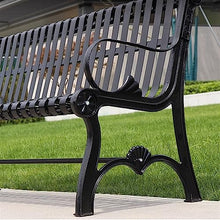 Outdoor Park Patio Seat, Park Garden Bench, Cast Iron Metal Patio Bench with Backrest and Armrest, 3-Seater Metal Leisure Chair, Garden Furniture, Black Outdoor Furniture (180x