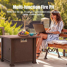 Outdoor Gas Fire Pit Table 28 inch 50,000 BTU Square Propane with Lid and Glass