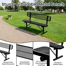 HIMcup 6 FT Heavy Duty Park Bench, Outdoor Metal Black Bench with Back-Commercial Steel Benches for Outside, 2-4 Person Seat-Garden Benches with Portable Frame for Outdoors