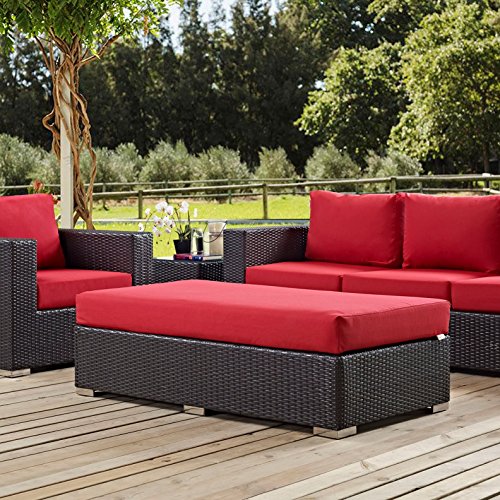 Modern Contemporary Urban Design Outdoor Patio Balcony Rectangle Ottoman, Red, Rattan