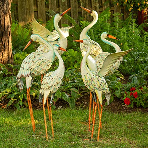 Set of 6 Assorted Metal Garden Herons/Cranes (White Herons (Set of 6))