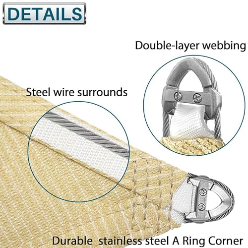 COARBOR Sun Shade Sail 48'x48' Heavy Duty Canopy with Steel Cable Reinforcement Beige