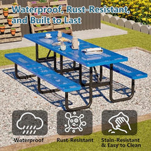 INZOKK 96" Heavy Duty Metal Picnic Table for Outdoor Dining with Umbrella Hole, Galvanized Steel Rustproof Frame, Mesh Top for Garden, Patio, Camping & Picnic, Blue