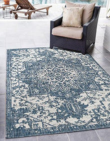 Unique Loom Jill Zarin Outdoor Collection Area Rug - Dubai 13' Square Blue/Ivory