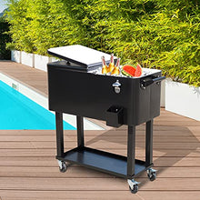 Kaimei 80 Quart Rolling Cooler Cart on Wheels, Outdoor Stand Up Ice Chest with Bottle Opener, Drain Plug, Black