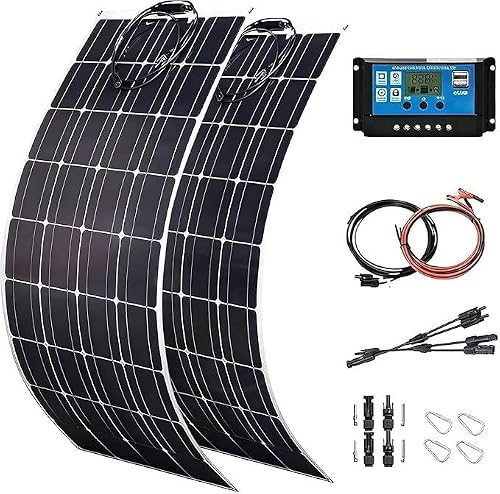 KZZAAO 400 Watt Solar Panel Kit 2Pcs 200W Flexible Monocrystalline Solar Panel with Charge Controller Portable Photovoltaic Panels