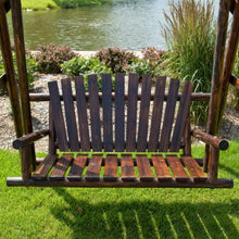 Wooden Porch Swing - Rustic Torched Log Curved Back Porch Swing and A-frame Set, Wooden Swing Bench
