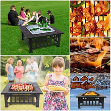 BBQ Grill Outdoor Fire Pit BBQ Grill, Outdoor Square Metal Firepit, Garden Fire Pits,Fireplace Garden Stove BBQ Fire Pit Charcoal Rack with Mesh Cover,Outdoor Fire Pits