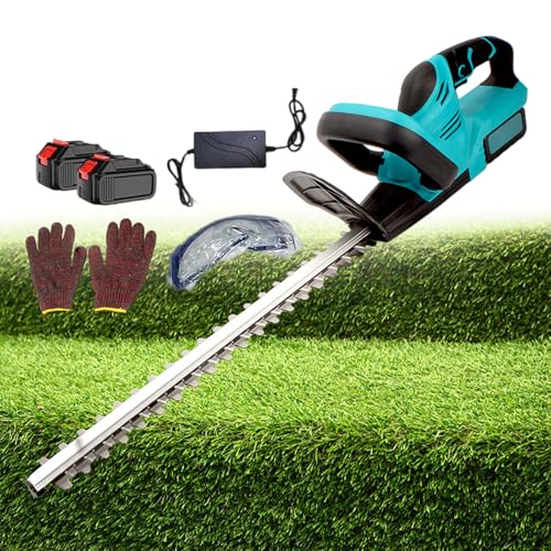 pealiritansemen Cordless Shrubber Shear + Grass Handheld Trimmer, 48 Cm Double-Edged Blade, Garden Cutting Edge Trimmer, 3000 mAh Removable Battery, for Trimming Hedges, Shrubs, Tea Trees,2batteries