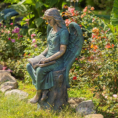 Zaer Ltd. Large Magnesium Angel Statues (Outdoor Safe) (46”T Sitting Reading Book Dina (Bronze Finish))