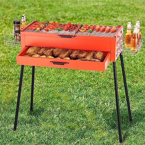 Portable Charcoal Rack, Small Barbecue Grill with Storage Basket, Backpacking BBQ Grill, Split Design and Removable Storage Basket, Space-saving and Easy To Clean, For Travel, Outdoor Cooking